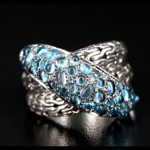 NWT John Hardy Classic Chain Sterling Silver London Blue Topaz Ring Size 7